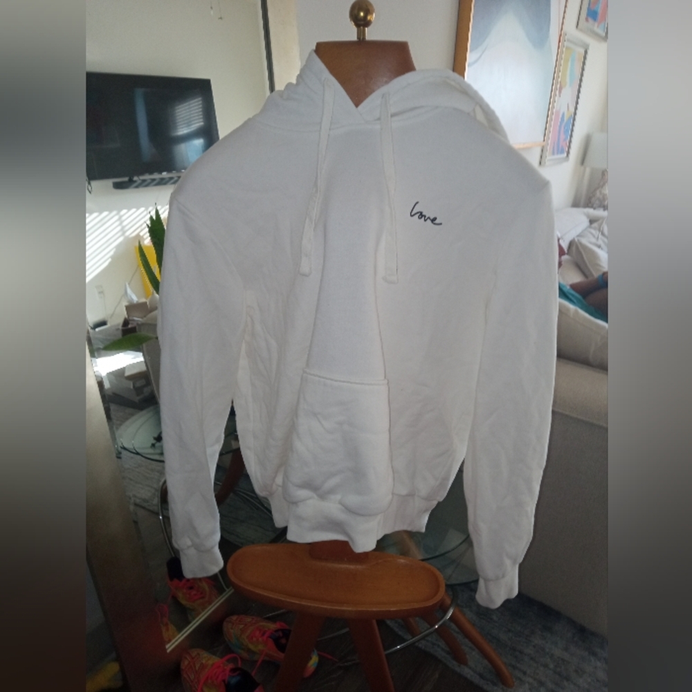 H&M White Love Hoodie Juniors Sweater Size Small - Picture 3 of 3